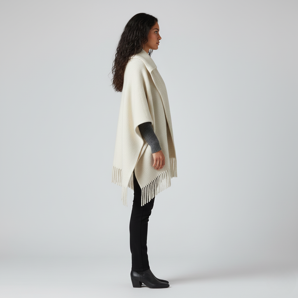 Poncho femme en maille avec franges
