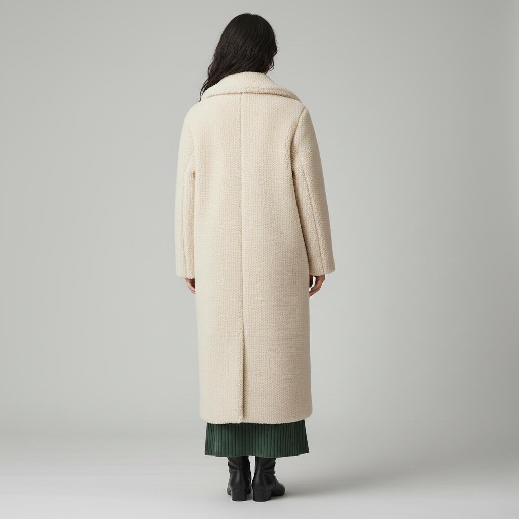 Manteau teddy long femme à texture pelucheuse