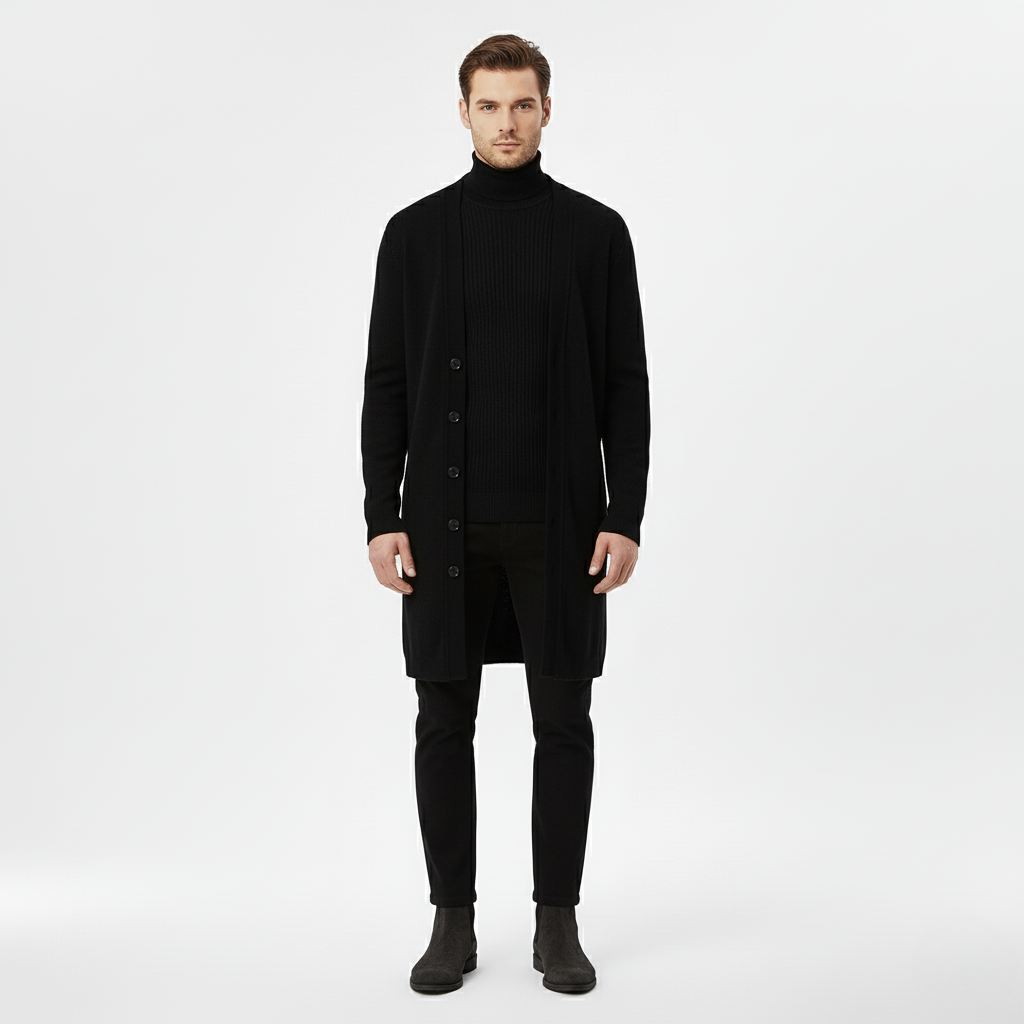 Cardigan long homme à silhouette fluide