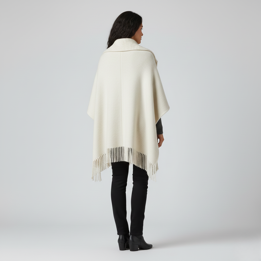 Poncho femme en maille avec franges